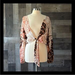 RAGA front tie top medium wanderlust festival boho chic earthtone animal print